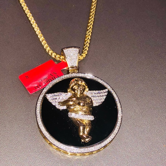 Stunning real diamond large mens angel round memorial pendant custom made NOT CZ - Picture 9 of 9